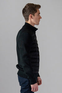 Woodpecker Men's Sweater Vest. High-end Canadian designer sweater vest for men in "Matte Black" colour. Superior quality warm sweater for men. Moose Knuckles, Canada Goose, Mackage, Montcler, Will Poho, Willbird, Nic Bayley.