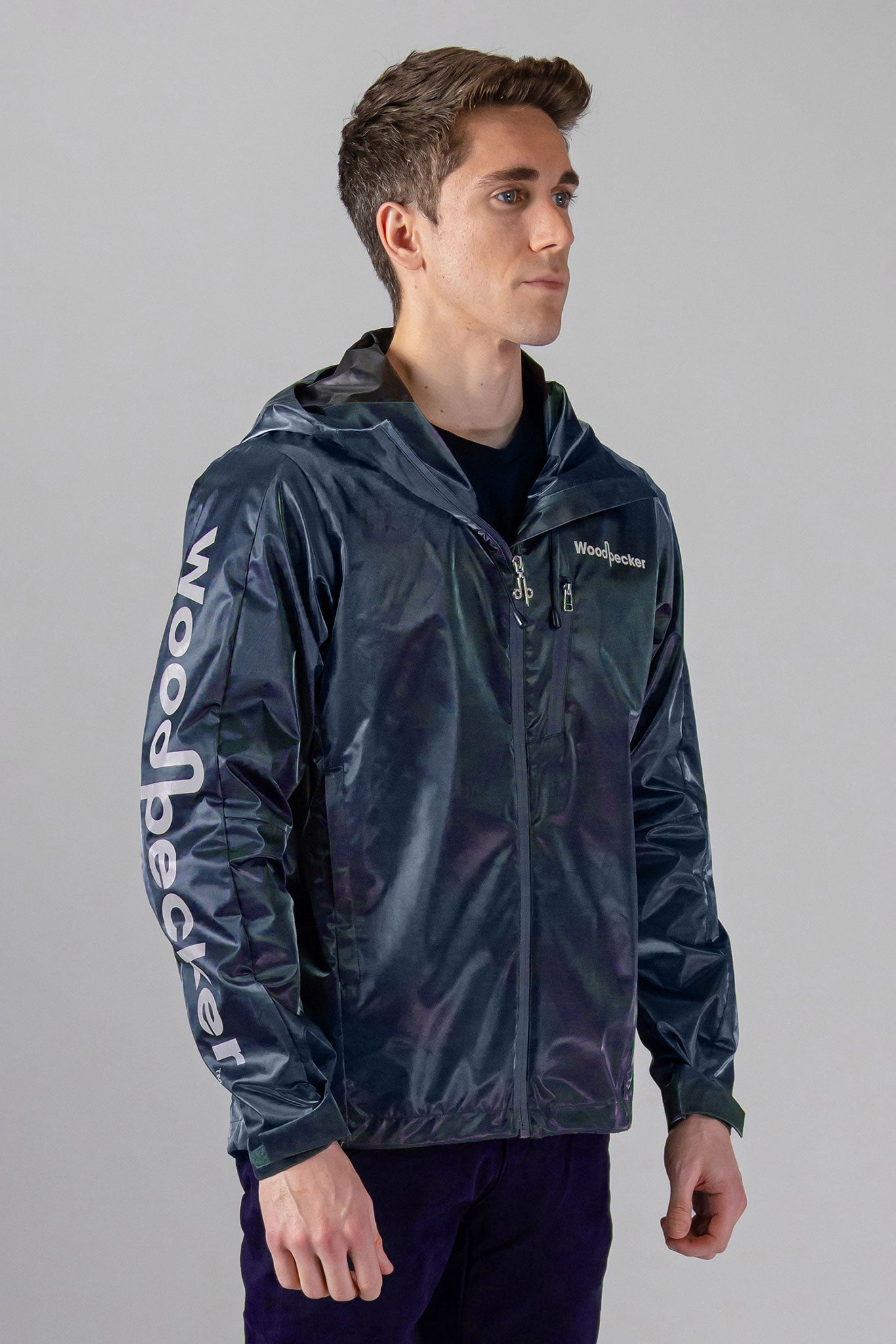 Woodpecker Men&#39;s Wind Shell coat. High-end Canadian designer activewear coat for men in &quot;Blue Diamond&quot; colour. Woodpecker coat designed in Canada. Moose Knuckles, Canada Goose, Mackage, Montcler, Will Poho, Willbird, Nic Bayley