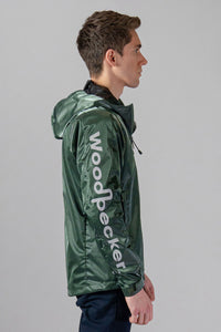 Woodpecker Men's Wind Shell coat. High-end Canadian designer activewear coat for men in "Green Diamond" colour. Woodpecker coat designed in Canada. Moose Knuckles, Canada Goose, Mackage, Montcler, Will Poho, Willbird, Nic Bayley
