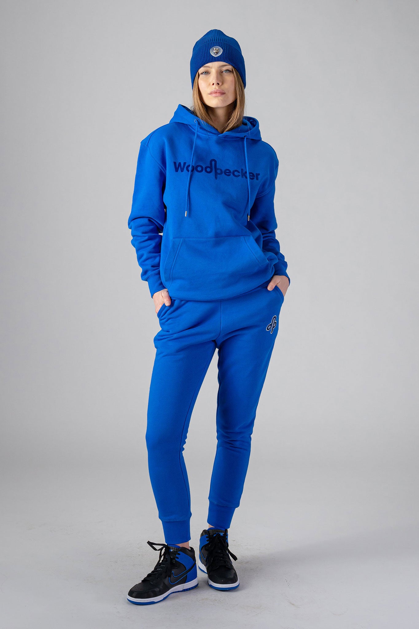 Woodpecker Unisex Cotton Sweatsuit, Cobalt Colour, Woodpecker, Coat, Moose, Knuckles, Canada, Goose, Mackage, Montcler, Will, Poho, Willbird, Nic, Bayley. Super cozy casual for home or activewear.