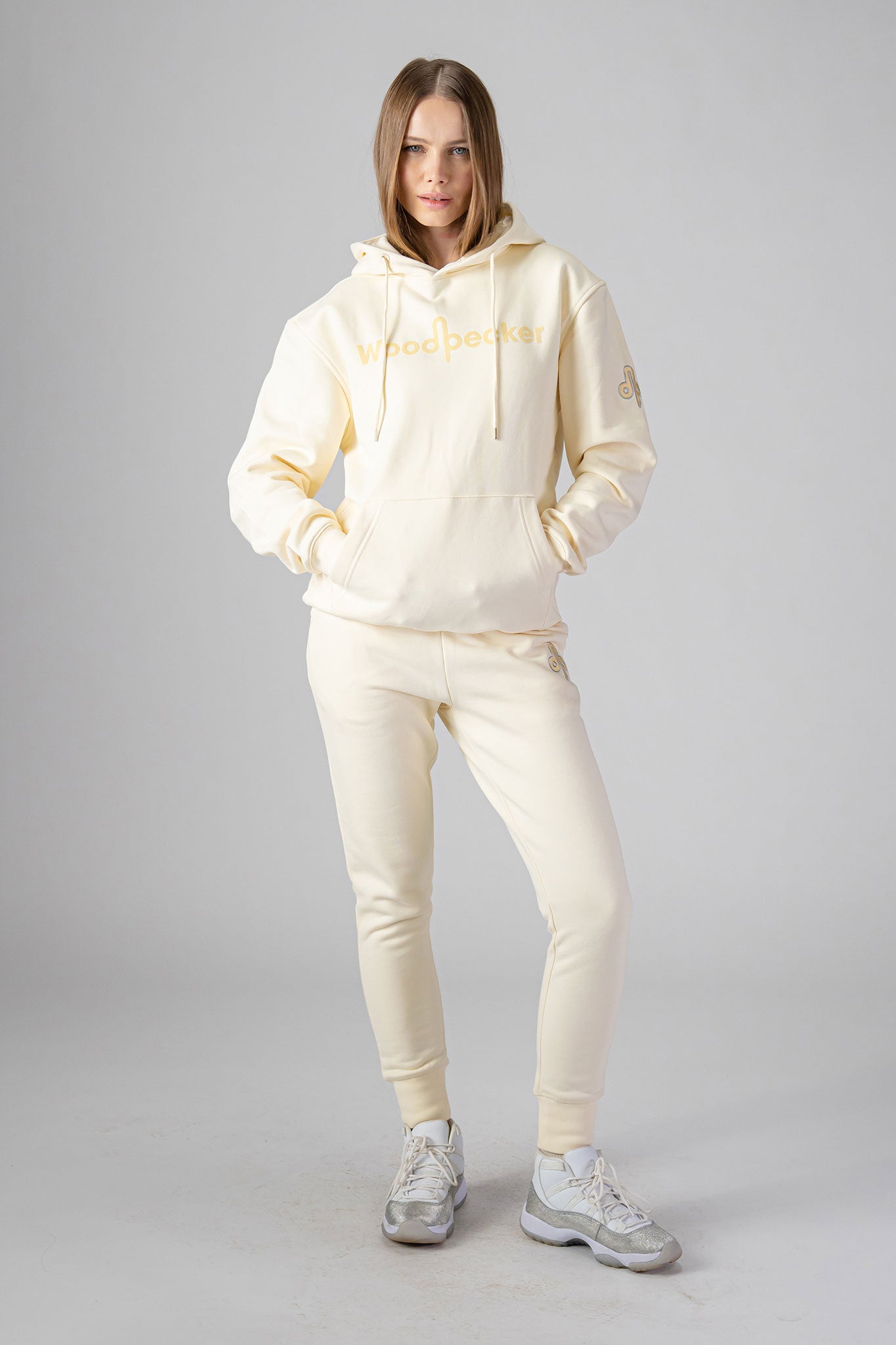 Woodpecker Unisex Cotton Sweatsuit, Cream Colour, Woodpecker, Coat, Moose, Knuckles, Canada, Goose, Mackage, Montcler, Will, Poho, Willbird, Nic, Bayley. Super cozy casual for home or activewear.