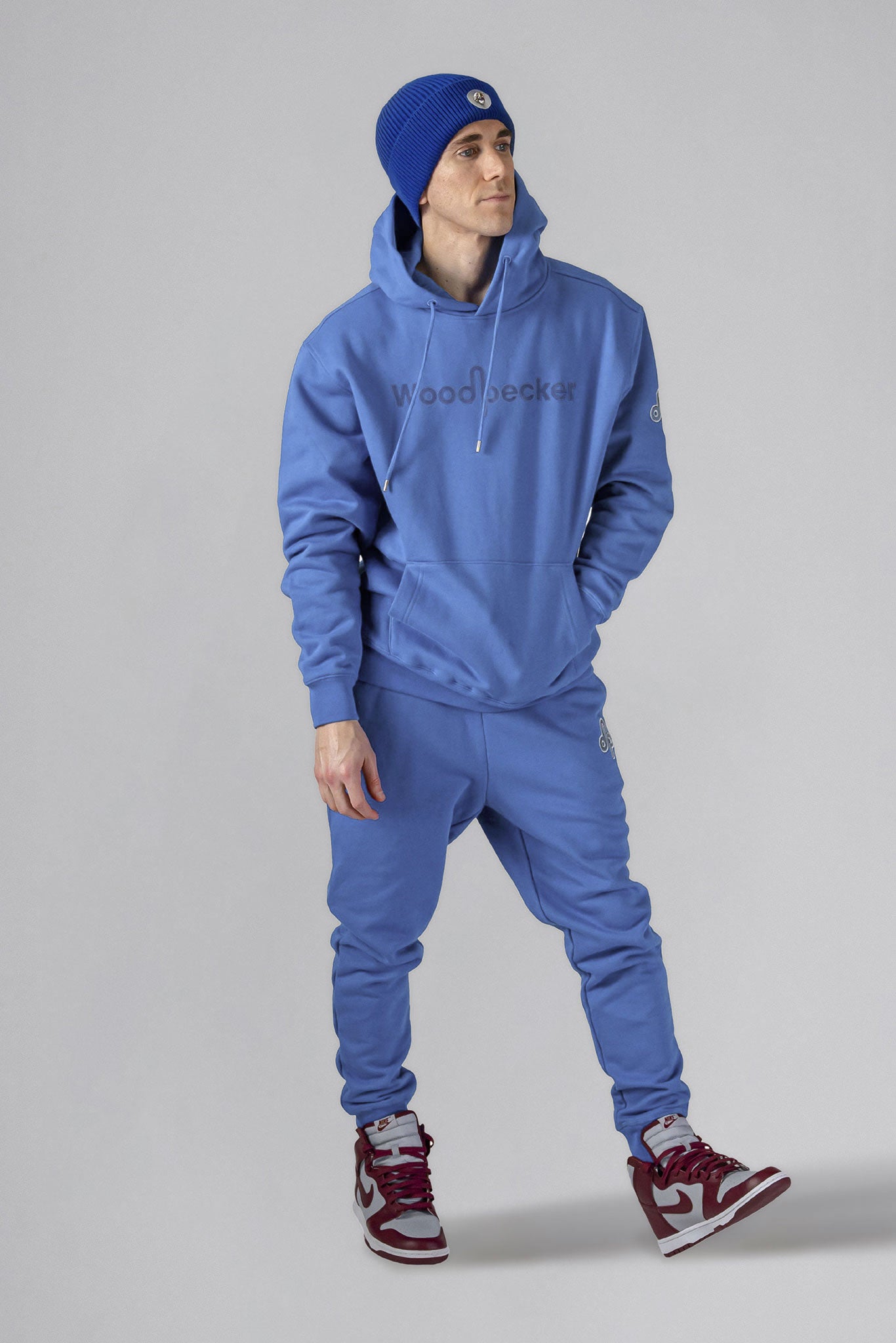 Woodpecker Unisex Cotton Sweatsuit, Light Blue Colour, Woodpecker, Coat, Moose, Knuckles, Canada, Goose, Mackage, Montcler, Will, Poho, Willbird, Nic, Bayley. Super cozy casual for home or activewear.