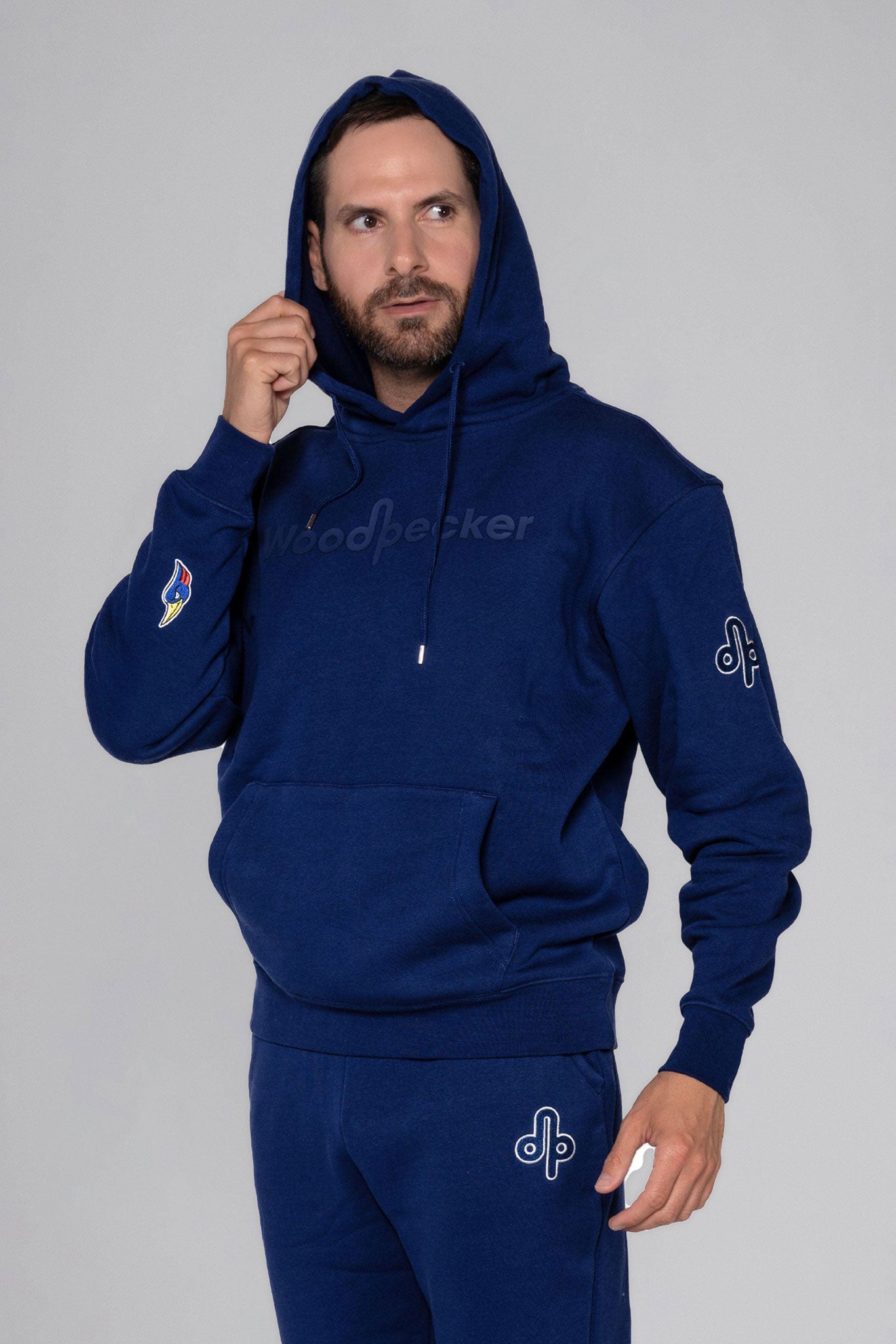 Woodpecker Unisex Cotton Sweatsuit, Navy Blue Colour, Woodpecker, Coat, Moose, Knuckles, Canada, Goose, Mackage, Montcler, Will, Poho, Willbird, Nic, Bayley. Super cozy casual for home or activewear.