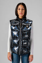 Load image into Gallery viewer, Woodpecker Unisex Winter Vest. High-end Canadian designer winter vest in &quot;Oily Black&quot; colour. Woodpecker cruelty-free vest designed in Canada. Heavy weight short length premium designer vest for winter. Superior quality warm winter vest. Moose Knuckles, Canada Goose, Mackage, Montcler, Will Poho, Willbird, Nic Bayley. Extra warm. Shiny vest. Stylish winter vest. Designer winter vest.
