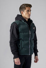 Load image into Gallery viewer, Woodpecker Unisex Winter Vest. High-end Canadian designer winter vest in &quot;Green Diamond&quot; colour. Woodpecker cruelty-free vest designed in Canada. Heavy weight short length premium designer vest for winter. Superior quality warm winter vest. Moose Knuckles, Canada Goose, Mackage, Montcler, Will Poho, Willbird, Nic Bayley. Extra warm. Shiny vest. Stylish winter vest. Designer winter vest.
