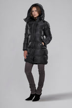 Load image into Gallery viewer, Woodpecker Women&#39;s Penguin Long Winter coat. High-end Canadian designer winter coat for women in &quot;Black Diamond&quot; colour. Woodpecker cruelty-free winter coat designed in Canada. Women&#39;s heavy weight long length premium designer jacket for winter. Superior quality warm winter coat for women. Moose Knuckles, Canada Goose, Mackage, Montcler, Will Poho, Willbird, Nic Bayley
