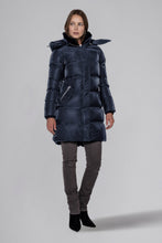 Load image into Gallery viewer, Woodpecker Women&#39;s Penguin Long Winter coat. High-end Canadian designer winter coat for women in &quot;Blue Diamond&quot; colour. Woodpecker cruelty-free winter coat designed in Canada. Women&#39;s heavy weight long length premium designer jacket for winter. Superior quality warm winter coat for women. Moose Knuckles, Canada Goose, Mackage, Montcler, Will Poho, Willbird, Nic Bayley
