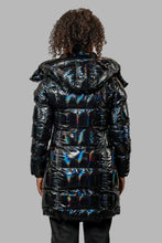 Load image into Gallery viewer, Woodpecker Women&#39;s Penguin Long Winter coat. High-end Canadian designer winter coat for women in “Oily Black” colour. Woodpecker cruelty-free winter coat designed in Canada. Women&#39;s heavy weight long length premium designer jacket for winter. Superior quality warm winter coat for women. Moose Knuckles, Canada Goose, Mackage, Montcler, Will Poho, Willbird, Nic Bayley. Extra warm. Shiny parka. Stylish winter jacket. Designer winter coat.
