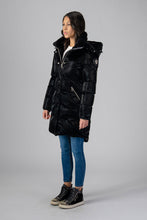 Load image into Gallery viewer, Woodpecker Women&#39;s Unquilted Penguin Long Winter coat. High-end Canadian designer winter coat for women in &quot;All Wet Black&quot; colour. Woodpecker cruelty-free winter coat designed in Canada. Women&#39;s heavy weight long length premium designer jacket for winter. Superior quality warm winter coat for women. Moose Knuckles, Canada Goose, Mackage, Montcler, Will Poho, Willbird, Nic Bayley. Extra warm. Shiny parka. Stylish winter jacket. Designer winter coat.
