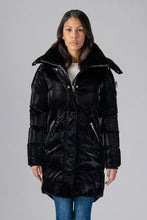 Load image into Gallery viewer, Woodpecker Women&#39;s Unquilted Penguin Long Winter coat. High-end Canadian designer winter coat for women in &quot;All Wet Black&quot; colour. Woodpecker cruelty-free winter coat designed in Canada. Women&#39;s heavy weight long length premium designer jacket for winter. Superior quality warm winter coat for women. Moose Knuckles, Canada Goose, Mackage, Montcler, Will Poho, Willbird, Nic Bayley. Extra warm. Shiny parka. Stylish winter jacket. Designer winter coat.
