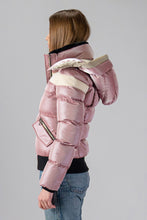 Load image into Gallery viewer, Woodpecker Women&#39;s Woody Bomber Winter coat. High-end Canadian designer winter coat for women in “Arctic Rose&quot; colour. Woodpecker cruelty-free winter coat designed in Canada. Women&#39;s heavy weight short length premium designer jacket for winter. Superior quality warm winter coat for women. Moose Knuckles, Canada Goose, Mackage, Montcler, Will Poho, Willbird, Nic Bayley. Shiny parka. Stylish winter jacket. Designer winter coat.
