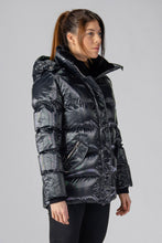 Load image into Gallery viewer, Woodpecker Women&#39;s Bumnester Winter coat. High-end Canadian designer winter coat for women in &quot;Oily Black&quot; colour. Woodpecker cruelty-free winter coat designed in Canada. Women&#39;s heavy weight medium length premium designer jacket for winter. Superior quality warm winter coat for women. Moose Knuckles, Canada Goose, Mackage, Montcler, Will Poho, Willbird, Nic Bayley. Extra warm. Shiny parka. Stylish winter jacket. Designer winter coat.
