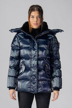 Load image into Gallery viewer, Woodpecker Women&#39;s Bumnester Winter coat. High-end Canadian designer winter coat for women in &quot;Oily Blue&quot; colour. Woodpecker cruelty-free winter coat designed in Canada. Women&#39;s heavy weight medium length premium designer jacket for winter. Superior quality warm winter coat for women. Moose Knuckles, Canada Goose, Mackage, Montcler, Will Poho, Willbird, Nic Bayley. Extra warm. Shiny parka. Stylish winter jacket. Designer winter coat.
