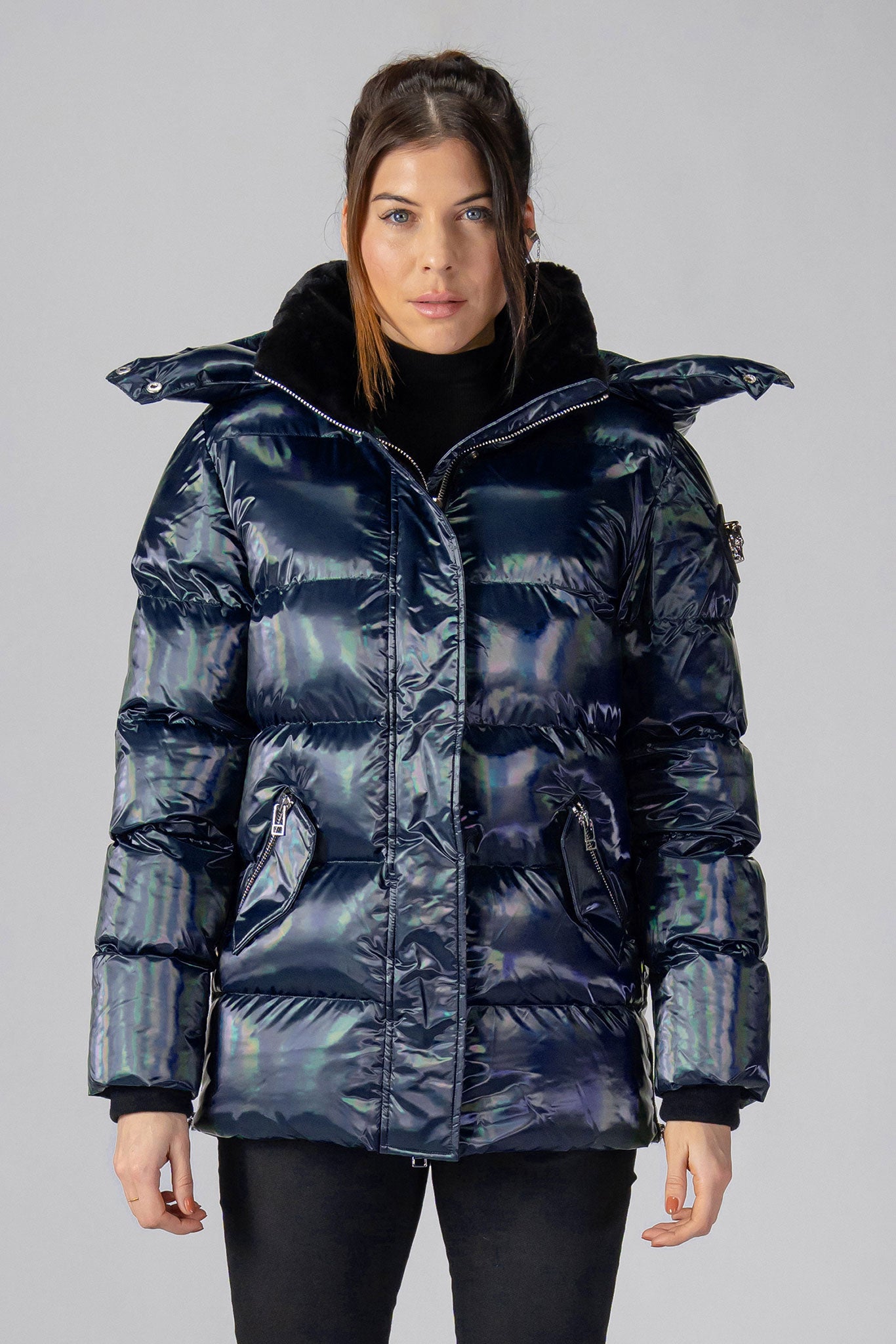 Mid-Length Women&#39;s Coats in Sapphire / Silver / Neon Color