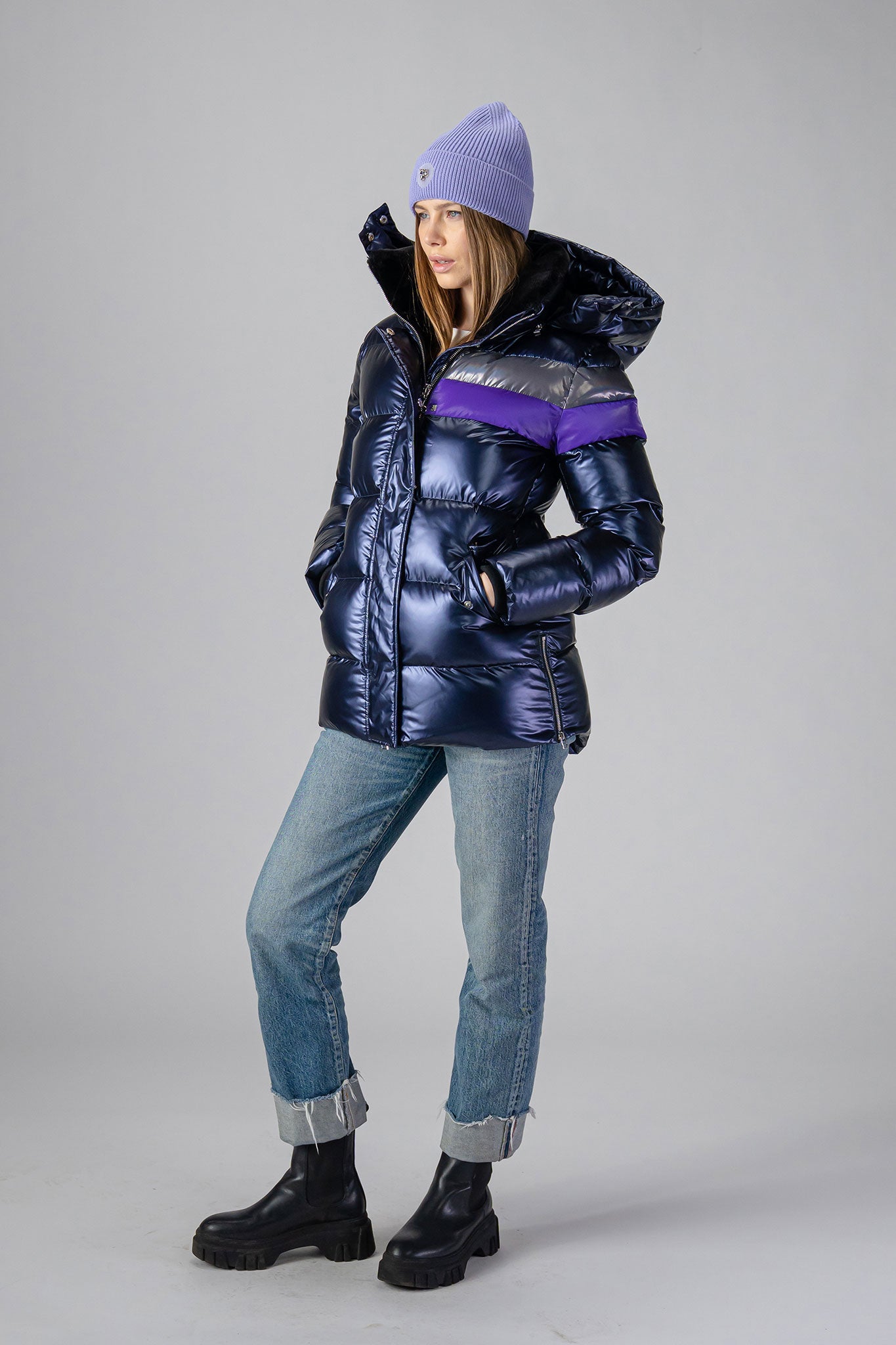 Women's Bumnester Medium Coat in Sapphire / Silver / Purple