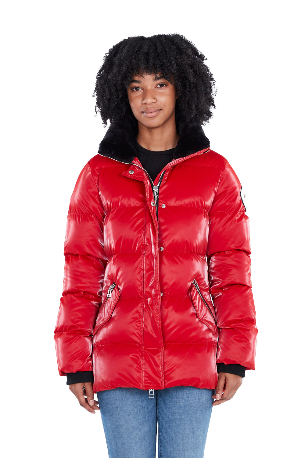 Woodpecker Women&#39;s Bumnester Winter coat. High-end Canadian designer winter coat for women in shiny &quot;All Wet Red&quot; colour. Woodpecker cruelty-free winter coat designed in Canada. Women&#39;s heavy weight medium length premium designer jacket for winter. Superior quality warm winter coat for women. Moose Knuckles, Canada Goose, Mackage, Montcler, Will Poho, Willbird, Nic Bayley. Extra warm. Shiny parka. Stylish winter jacket. Designer winter coat.