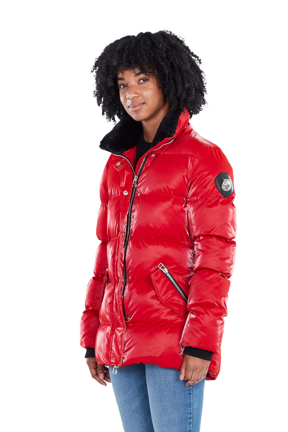 Woodpecker Women&#39;s Bumnester Winter coat. High-end Canadian designer winter coat for women in shiny &quot;All Wet Red&quot; colour. Woodpecker cruelty-free winter coat designed in Canada. Women&#39;s heavy weight medium length premium designer jacket for winter. Superior quality warm winter coat for women. Moose Knuckles, Canada Goose, Mackage, Montcler, Will Poho, Willbird, Nic Bayley. Extra warm. Shiny parka. Stylish winter jacket. Designer winter coat.