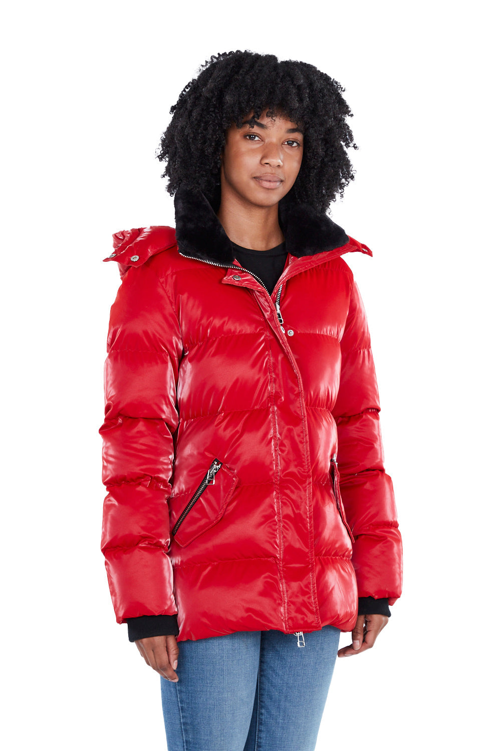 Woodpecker Women&#39;s Bumnester Winter coat. High-end Canadian designer winter coat for women in shiny &quot;All Wet Red&quot; colour. Woodpecker cruelty-free winter coat designed in Canada. Women&#39;s heavy weight medium length premium designer jacket for winter. Superior quality warm winter coat for women. Moose Knuckles, Canada Goose, Mackage, Montcler, Will Poho, Willbird, Nic Bayley. Extra warm. Shiny parka. Stylish winter jacket. Designer winter coat.