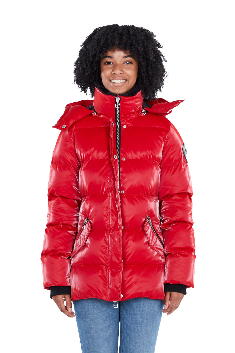 Woodpecker Women&#39;s Bumnester Winter coat. High-end Canadian designer winter coat for women in shiny &quot;All Wet Red&quot; colour. Woodpecker cruelty-free winter coat designed in Canada. Women&#39;s heavy weight medium length premium designer jacket for winter. Superior quality warm winter coat for women. Moose Knuckles, Canada Goose, Mackage, Montcler, Will Poho, Willbird, Nic Bayley. Extra warm. Shiny parka. Stylish winter jacket. Designer winter coat.