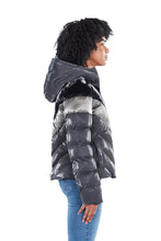 Load image into Gallery viewer, Woodpecker Women&#39;s Robin Winter coat. High-end Canadian designer winter coat for women in shiny &quot;Magnum&quot; grey colour. Woodpecker cruelty-free winter coat designed in Canada. Women&#39;s medium weight long length premium designer jacket for winter. Superior quality warm winter coat for women. Moose Knuckles, Canada Goose, Mackage, Montcler, Will Poho, Willbird, Nic Bayley. Extra warm. Shiny parka. Stylish winter jacket. Designer winter coat.

