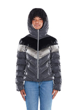 Load image into Gallery viewer, Woodpecker Women&#39;s Robin Winter coat. High-end Canadian designer winter coat for women in shiny &quot;Magnum&quot; grey colour. Woodpecker cruelty-free winter coat designed in Canada. Women&#39;s medium weight long length premium designer jacket for winter. Superior quality warm winter coat for women. Moose Knuckles, Canada Goose, Mackage, Montcler, Will Poho, Willbird, Nic Bayley. Extra warm. Shiny parka. Stylish winter jacket. Designer winter coat.
